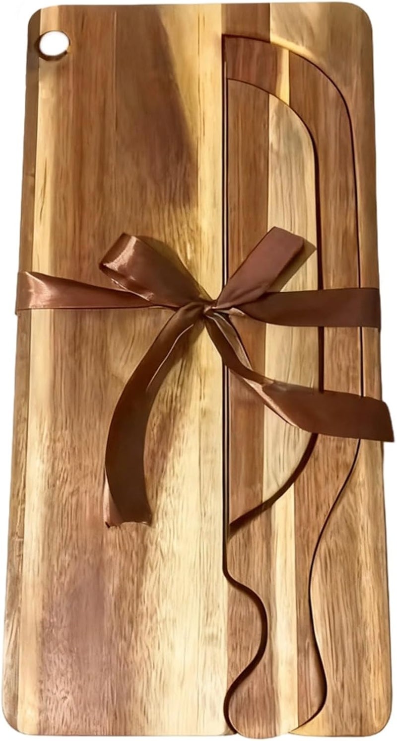Sourdough Bread Slicer, Acacia Wood Board with Serrated Knife & Knife, 40 Cm Cutting Board, Knife Slot, Manual Bread Slicer Set - Image 1