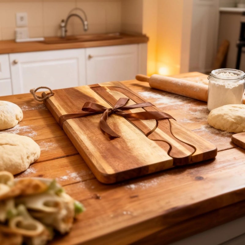 Sourdough Bread Slicer, Acacia Wood Board with Serrated Knife & Knife, 40 Cm Cutting Board, Knife Slot, Manual Bread Slicer Set - Image 3
