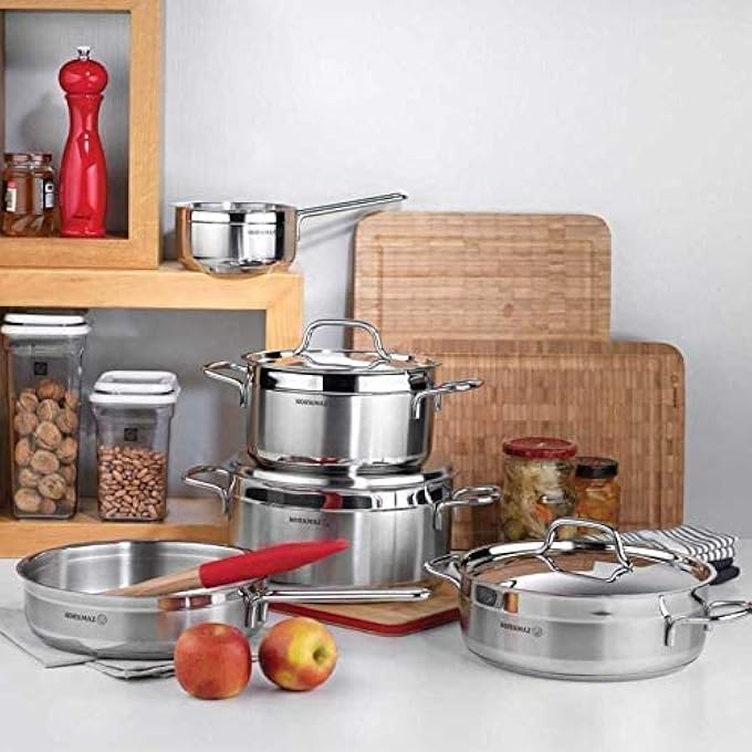 Korkmaz Alfa Low Casserole With Lid 28X9 Cm  55L  TriPly Bottom Stainless Steel Sandwich Bottom Induction Compatible Stock Pot  Silver  Ka1027 - Image 2