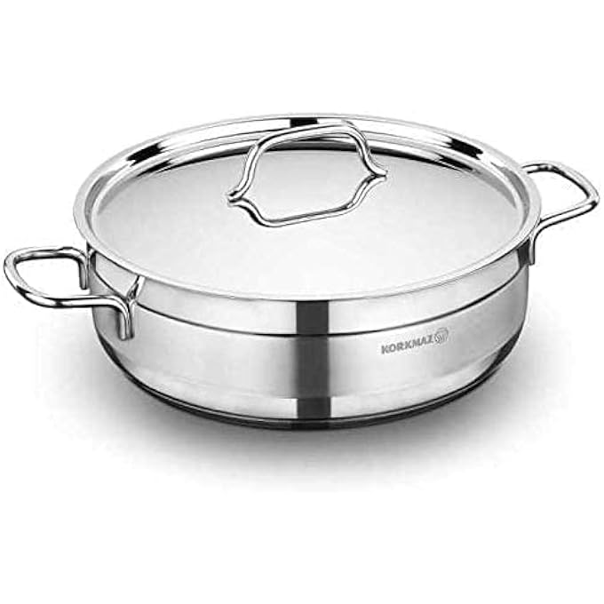 Korkmaz Alfa Low Casserole With Lid 28X9 Cm  55L  TriPly Bottom Stainless Steel Sandwich Bottom Induction Compatible Stock Pot  Silver  Ka1027 - Image 4