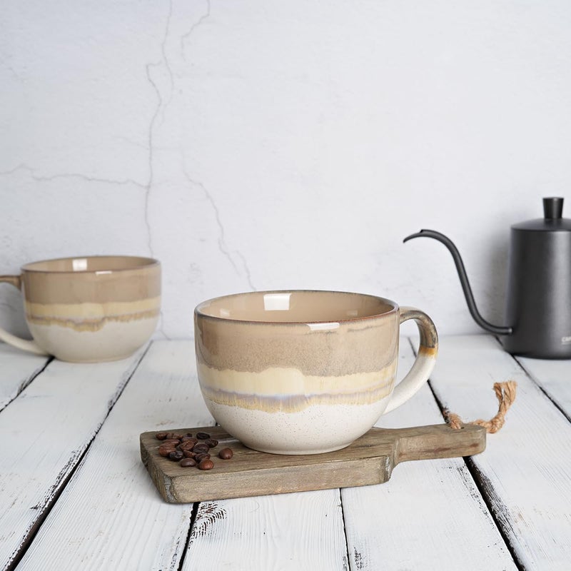 Bosmarlin Ceramic Jumbo Coffee Mug Set of 2 23 Oz Large Mug Soup Bowls with Handles Dishwasher and Microwave Safe Brown Grey - Image 4