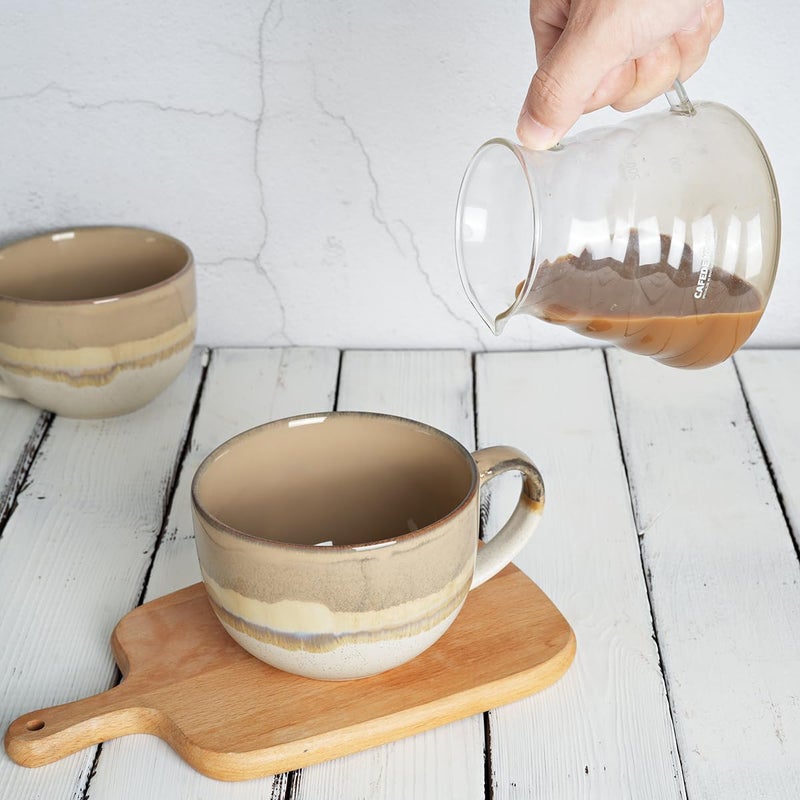 Bosmarlin Ceramic Jumbo Coffee Mug Set of 2 23 Oz Large Mug Soup Bowls with Handles Dishwasher and Microwave Safe Brown Grey - Image 5