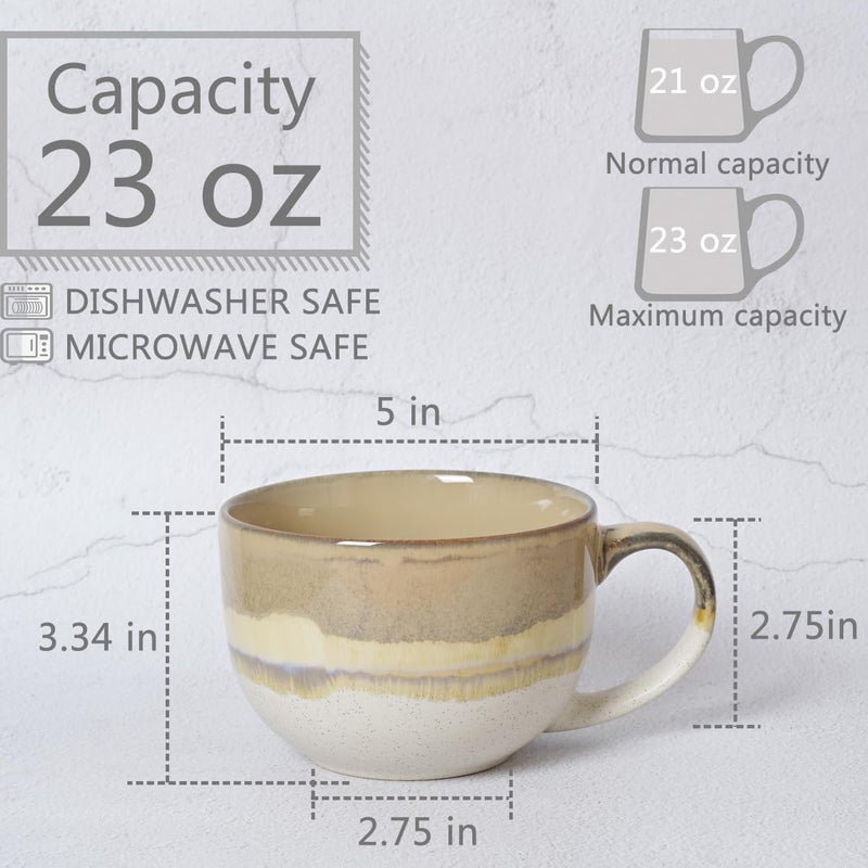 Bosmarlin Ceramic Jumbo Coffee Mug Set of 2 23 Oz Large Mug Soup Bowls with Handles Dishwasher and Microwave Safe Brown Grey - Image 2