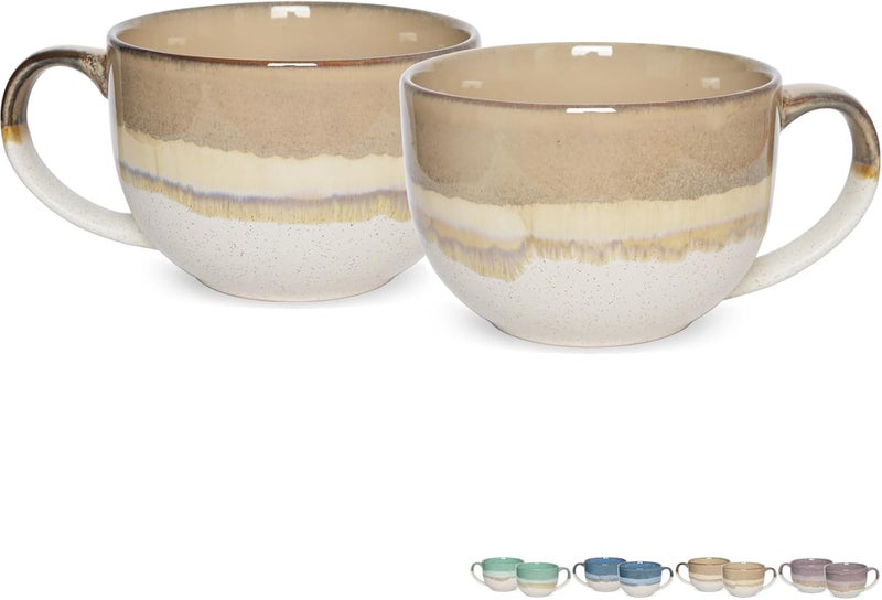Bosmarlin Ceramic Jumbo Coffee Mug Set of 2 23 Oz Large Mug Soup Bowls with Handles Dishwasher and Microwave Safe Brown Grey - Image 1
