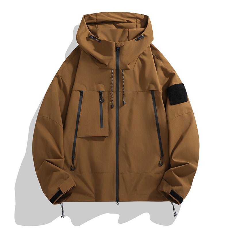 Generic J91 Trendy Front-line Mens and Womens Jacket 2024 Autumn Outdoor Sports Leisure Hooded Functional Tooling Bag Orange brown