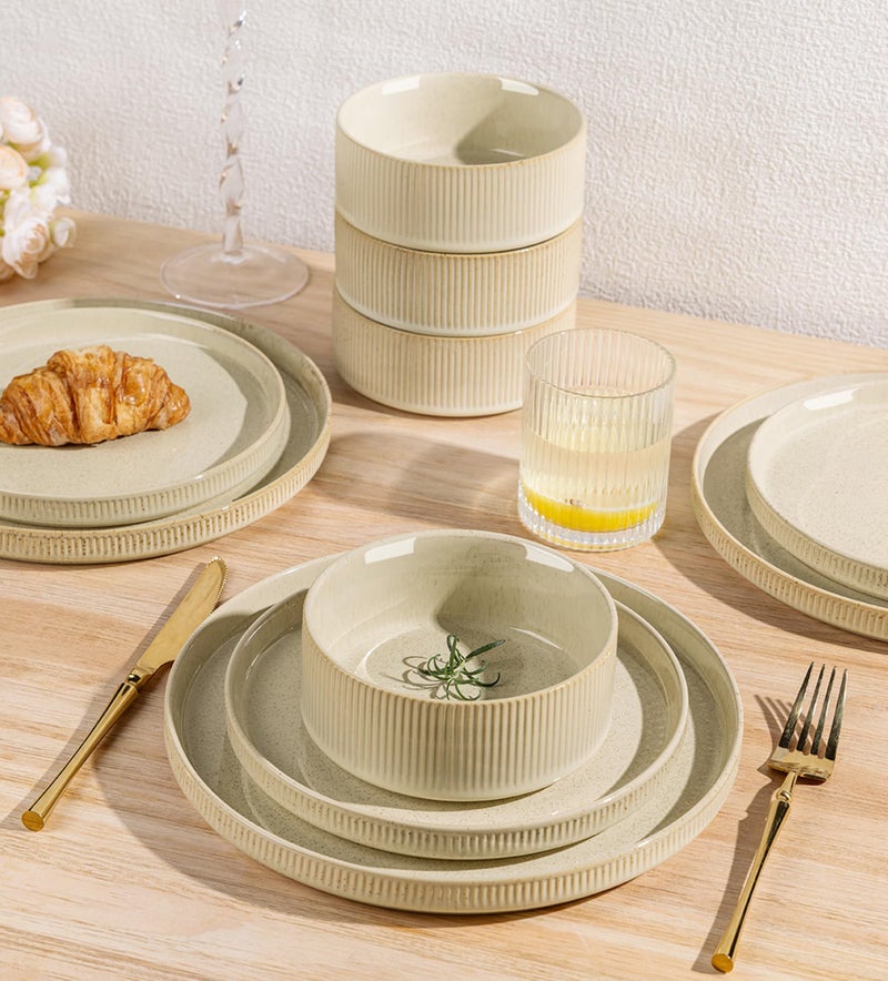 TheTerra Ceramic Dinnerware Sets for 4, 12 Pieces Porcelain Lightweight Speckled Plates and Bowls Sets, Scratch Resistant Dish Set, Oven & Microwave & Dishwasher Safe - Image 5
