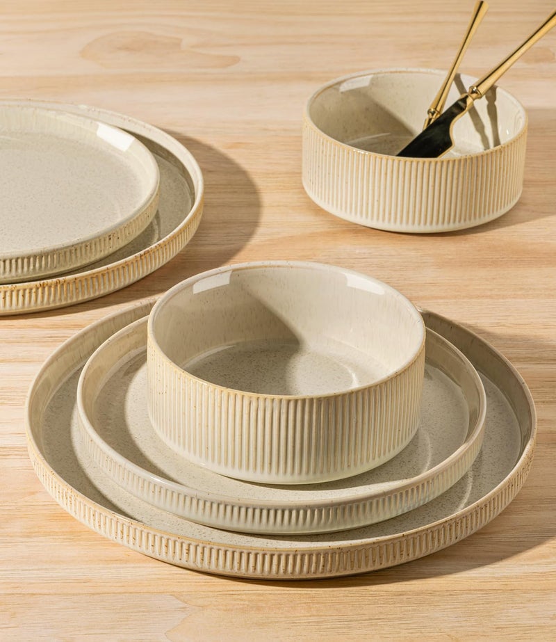 TheTerra Ceramic Dinnerware Sets for 4, 12 Pieces Porcelain Lightweight Speckled Plates and Bowls Sets, Scratch Resistant Dish Set, Oven & Microwave & Dishwasher Safe - Image 4
