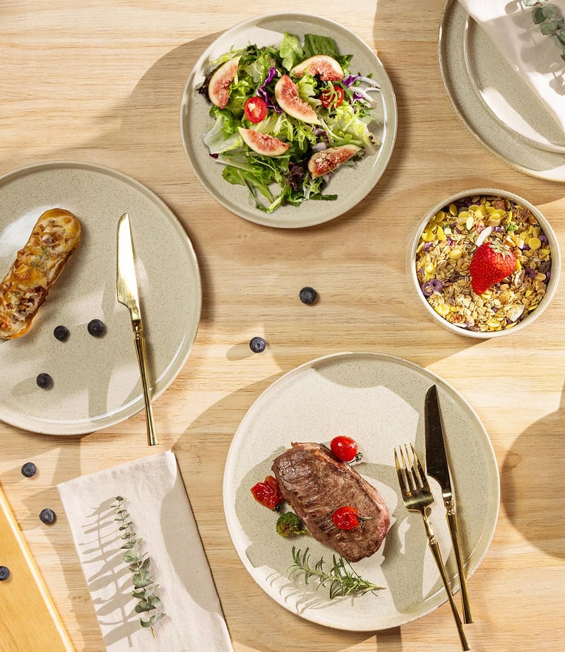TheTerra Ceramic Dinnerware Sets for 4, 12 Pieces Porcelain Lightweight Speckled Plates and Bowls Sets, Scratch Resistant Dish Set, Oven & Microwave & Dishwasher Safe - Image 3