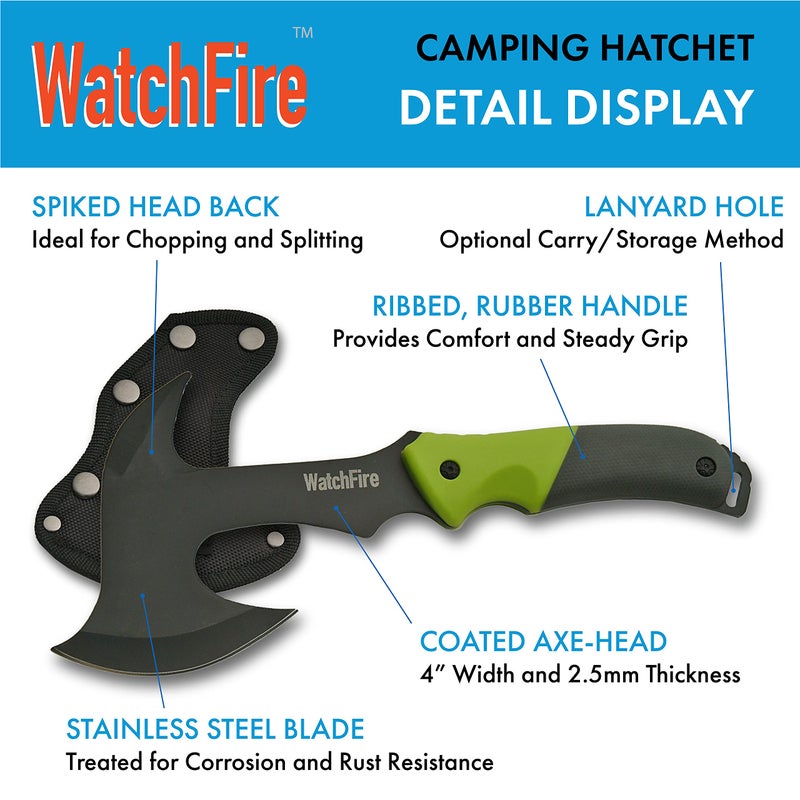 soikoi WatchFire 11.5" Coated Stainless Steel Spiked Back Camping Axe - Image 2