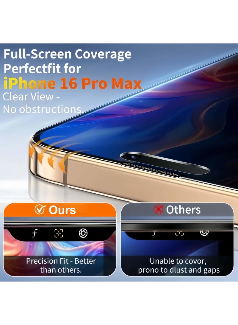 Privacy Screen Protector for iPhone 16 Pro Max 6.9 Inch 1 Pack 25° Anti Spy Face ID Compatible 9H+ Military Grade Tempered Glass Auto Dust Elimination Bubble Free - Image 4