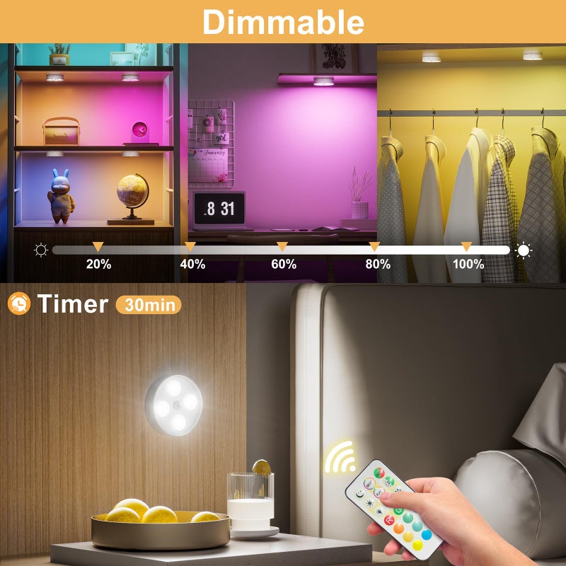 HOMEBEST RGB Puck Lights with Remote & Motion Sensor â€“ 1500mAh Rechargeable Under Cabinet Lighting for Kitchen, Closet & Stairs â€“ 13 Colors, Magnetic Stick-On Lights, 6 Pack - Image 5