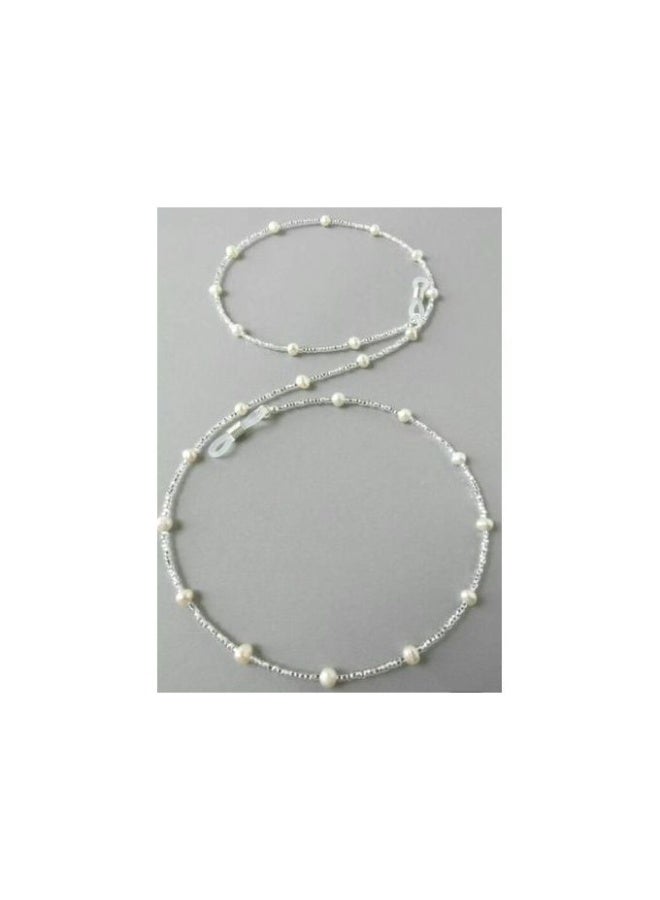 Pearl and Crystal Beaded Eyewear Chain, White, Decorative Glasses Holder, One Size