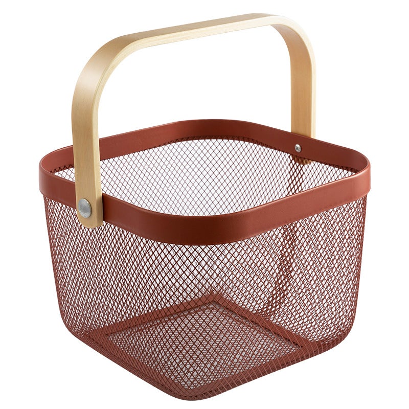 Manufacturers Export Nordic Iron Fruit Basket Portable Wooden Handle Metal Basket Storage Basket Resato With Basket - Image 5