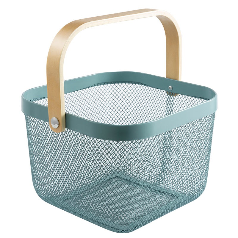 Manufacturers Export Nordic Iron Fruit Basket Portable Wooden Handle Metal Basket Storage Basket Resato With Basket - Image 3