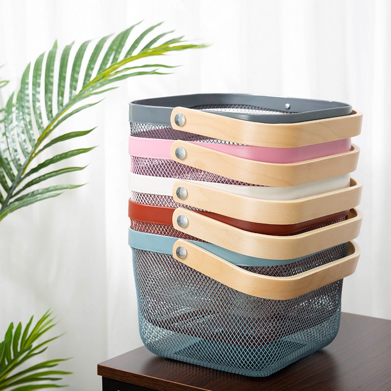 Manufacturers Export Nordic Iron Fruit Basket Portable Wooden Handle Metal Basket Storage Basket Resato With Basket - Image 1