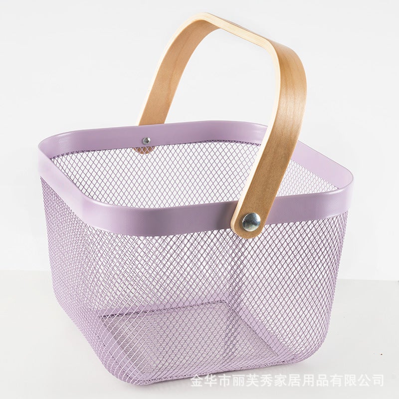 Manufacturers Export Nordic Iron Fruit Basket Portable Wooden Handle Metal Basket Storage Basket Resato With Basket - Image 4
