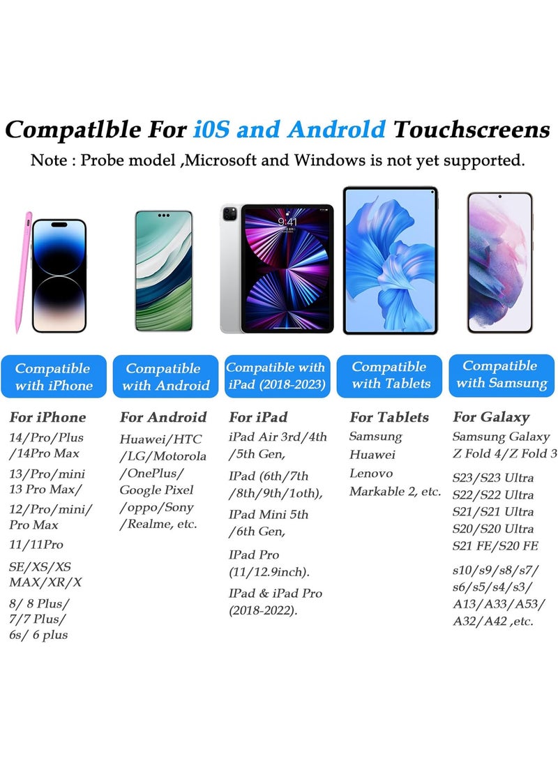 Universal Stylus Pen for iOS & Android Touch Screens - Compatible with iPhone, Android Phones, iPad, Samsung Tablets - Drawing & Writing (M - Pink - Universal 4 Lights) - Image 3