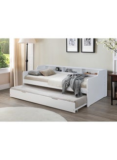 DANUBE HOME سرير نهاري نيكسوس مع رف وسرير قابل للسحب بإطار سرير فردي قوي ومتين بتصميم عصري من الخشب، أثاث سرير فردي باللون الأبيض 