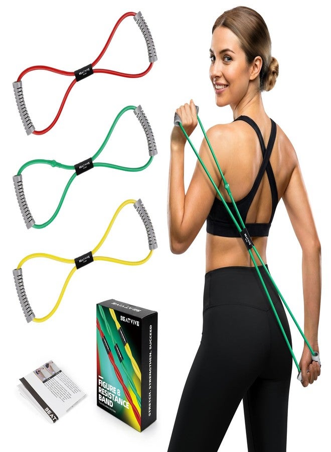 Beatvive Resistance Band Figure 8 Exercise Cord, Fitness Resistance Bands with Handles, Exercise Tube Band for Arm and Shoulder Stretch (Yellow,Green,Red(60lbs)) - Image 1