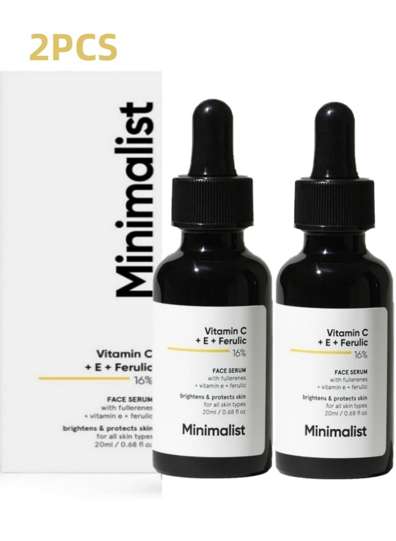 منيماليست عبوتان سيروم فيتامين C 16٪ متقدم للوجه مع فيتامين E وحمض الفيروليك – تفتيح البشرة، إشراقة وحماية الجلد - Image 1