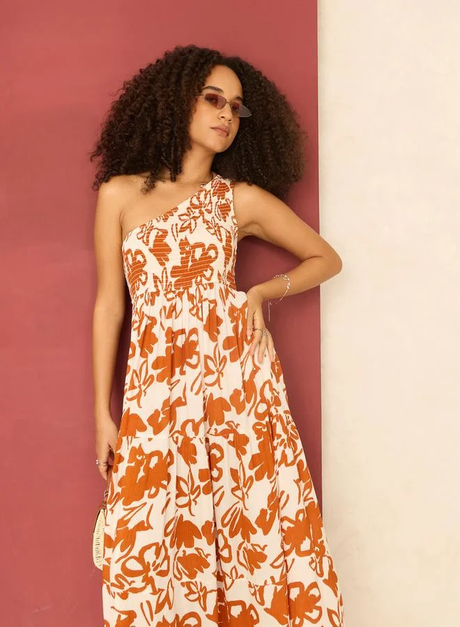 Rust One Shoulder Maxi Dress