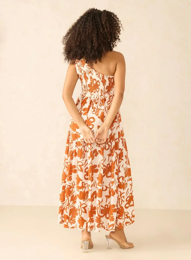 Outzidr  Rust One Shoulder Maxi Dress for Women | Best Price UAE
