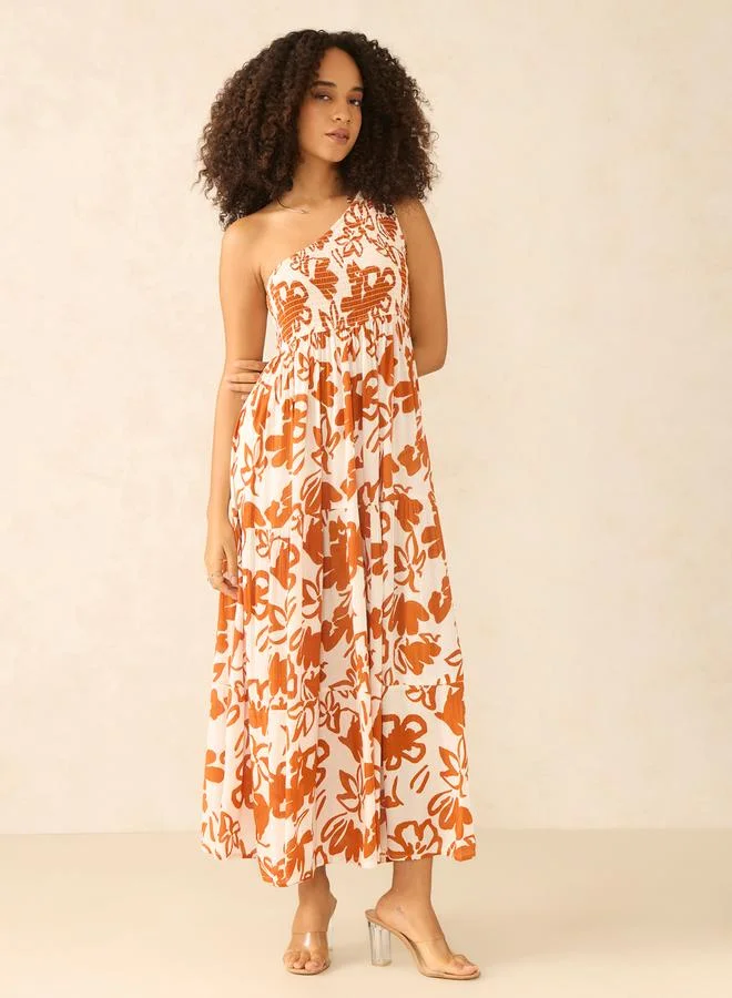 Outzidr  Rust One Shoulder Maxi Dress for Women | Best Price UAE