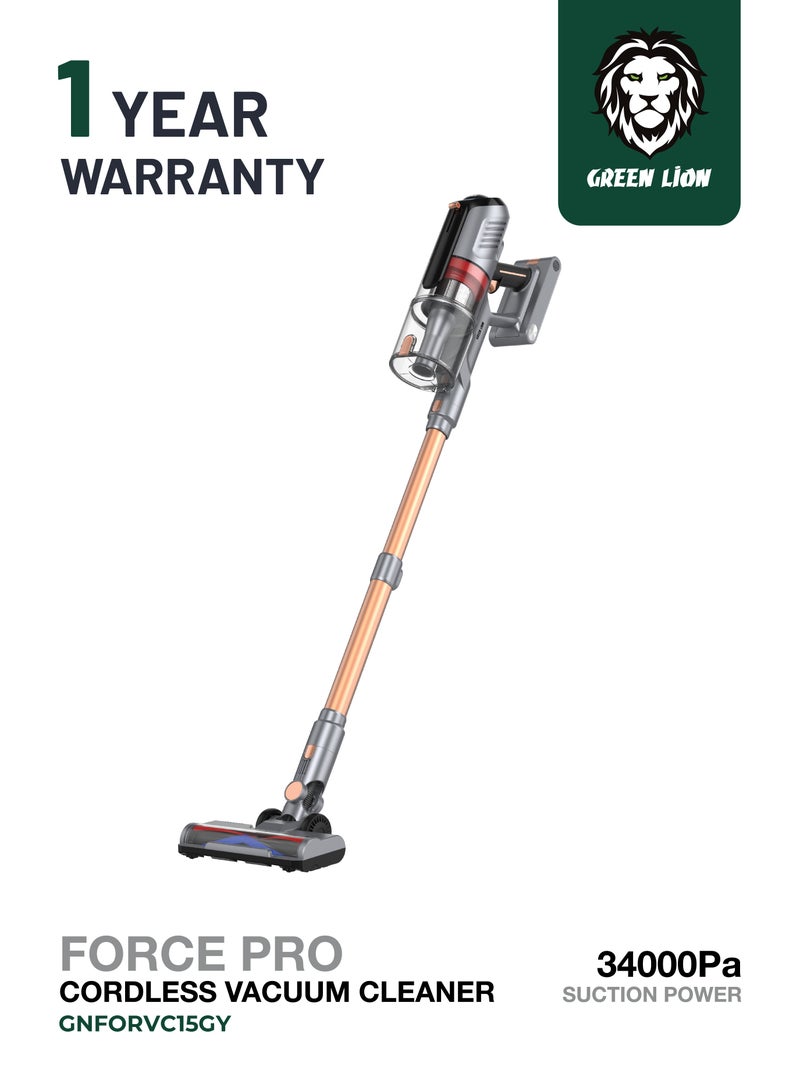 GREEN LION Force Pro Cordless Vacuum Cleaner / 34000Pa Suction Power / 430W Power / Hair & Dust Scraper Button / Real Time LED Display / Washable HEPA Filter - Grey - Image 1