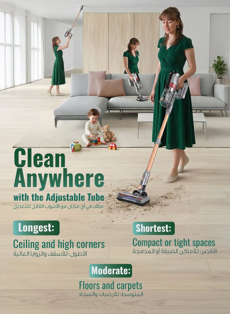 جرين ليون مكنسة كهربائية لاسلكية فورس برو / قوة شفط 34000 باسكال / قوة 430 واط / زر مكشطة الشعر والغبار / شاشة LED فورية / فلتر HEPA قابل للغسل - رمادي - Image 5