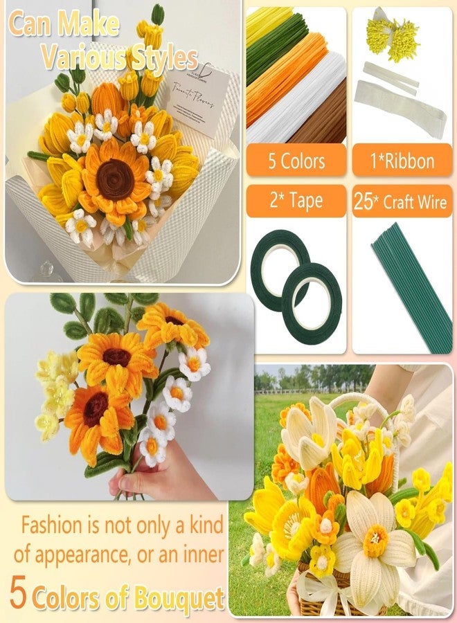 SYMHHA 450Pcs Pipe Cleaners Craft Kit for Flower Stamens, DIY Art Supplies for Kids& Adults,Complete Chenille Stems Set for Bouquet Decor,5Colors Thick Chenille Stems with Floral Accessories - Image 4