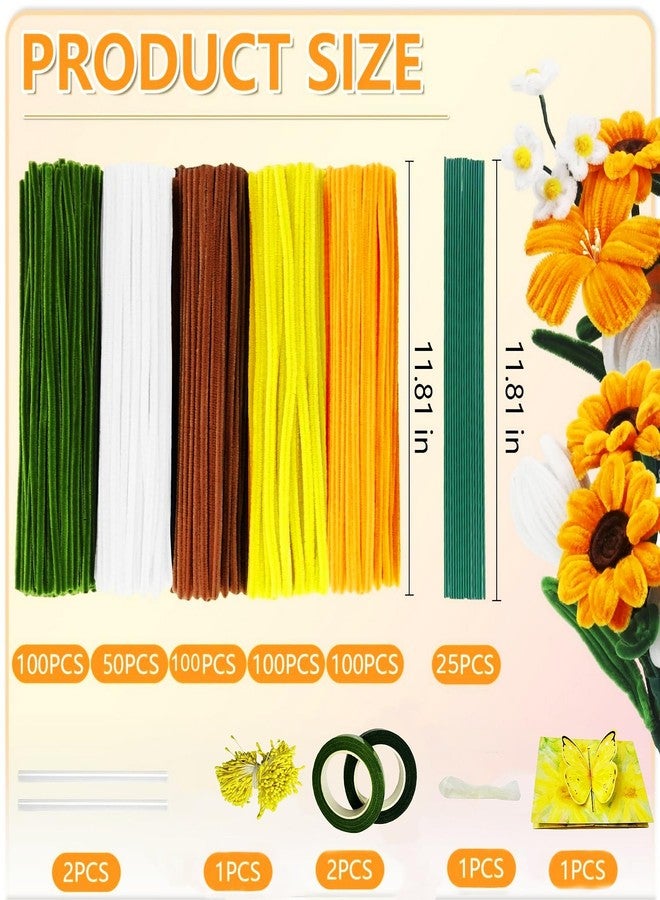 SYMHHA 450Pcs Pipe Cleaners Craft Kit for Flower Stamens, DIY Art Supplies for Kids& Adults,Complete Chenille Stems Set for Bouquet Decor,5Colors Thick Chenille Stems with Floral Accessories - Image 2