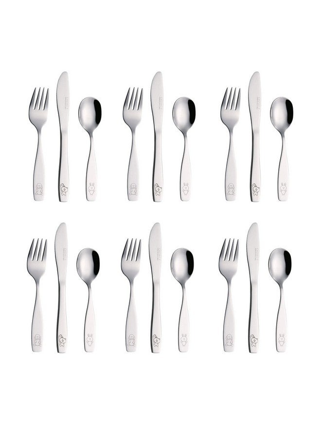 Exzact Exzact Children'S Flatware Kids Silverware 18Pcstoddler Utensils 6 X Forks 6 X Safe Dinner Knives 6 X Dinner Spoons Engraved Dog Cat Bunny - Image 1
