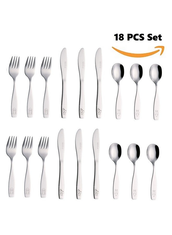 Exzact Exzact Children'S Flatware Kids Silverware 18Pcstoddler Utensils 6 X Forks 6 X Safe Dinner Knives 6 X Dinner Spoons Engraved Dog Cat Bunny - Image 3