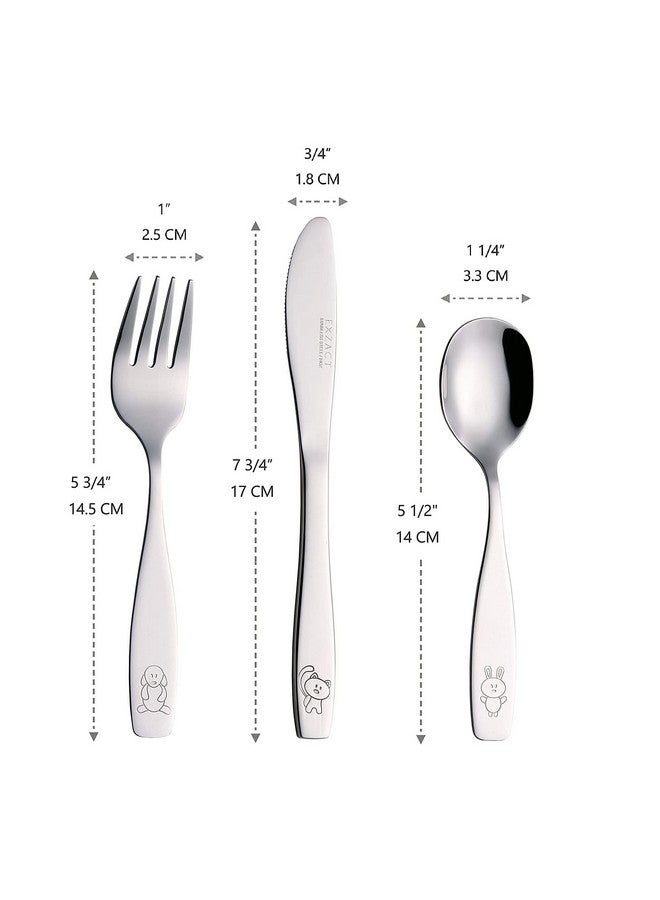 Exzact Exzact Children'S Flatware Kids Silverware 18Pcstoddler Utensils 6 X Forks 6 X Safe Dinner Knives 6 X Dinner Spoons Engraved Dog Cat Bunny - Image 4