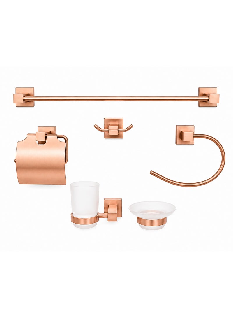 Luxury stainless steel bathroom accessory set - 6 pieces with a modern and elegant design (rose gold) - Image 1