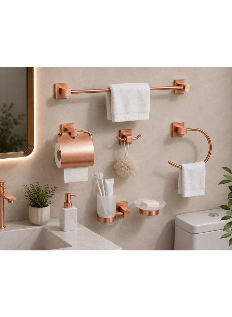 Luxury stainless steel bathroom accessory set - 6 pieces with a modern and elegant design (rose gold) - Image 2