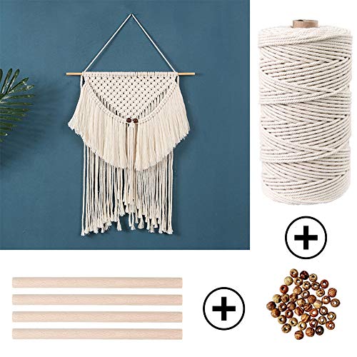 ZXCDINO 152pcs Macrame Kit for Beginners: Natural Cotton Macrame Cord, Wooden & Metal Rings, Beads, Sticks & Hoops - Perfect for Macrame Plant Hangers & Home Decor - Image 5