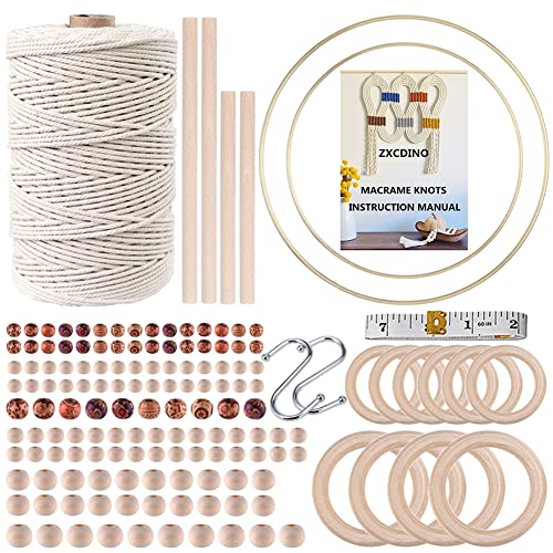 ZXCDINO 152pcs Macrame Kit for Beginners: Natural Cotton Macrame Cord, Wooden & Metal Rings, Beads, Sticks & Hoops - Perfect for Macrame Plant Hangers & Home Decor - Image 1