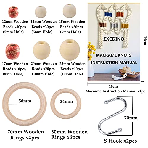 ZXCDINO 152pcs Macrame Kit for Beginners: Natural Cotton Macrame Cord, Wooden & Metal Rings, Beads, Sticks & Hoops - Perfect for Macrame Plant Hangers & Home Decor - Image 3