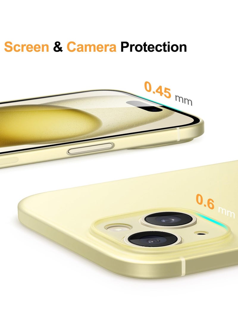 جي تيك حافظة رفيعة للغاية 0.35 ملم لهاتف آيفون 15 بلس 6.7 بوصة غطاء عدسة الكاميرا حماية كاملة خفيفة الوزن غير لامعة من البولي بروبيلين حافظة صلبة بسيطة تدعم الشحن اللاسلكي باللون الأصفر - Image 4