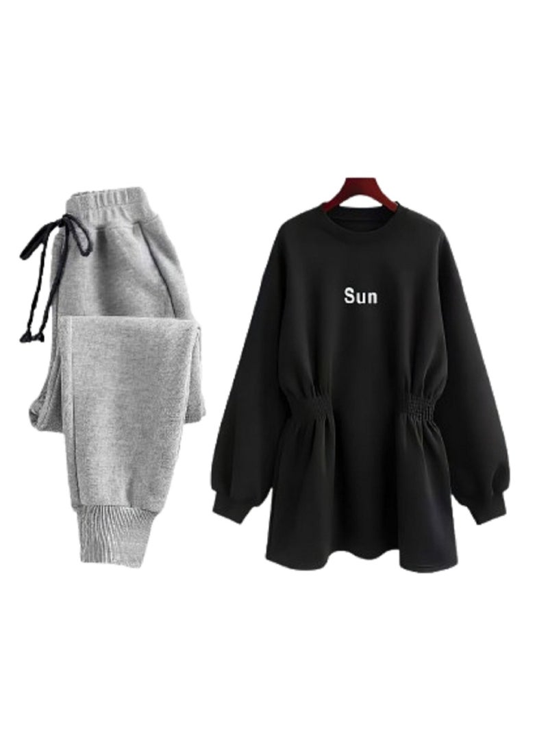 Women's Homewear Set - Pink Tunic and Black Pants 