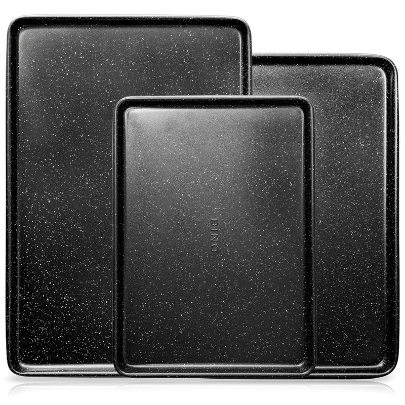 BINO BKN Cookie Sheet Pan Set  3Piece Speckled Black  Carbon Steel NonStick Pans  Oven Safe