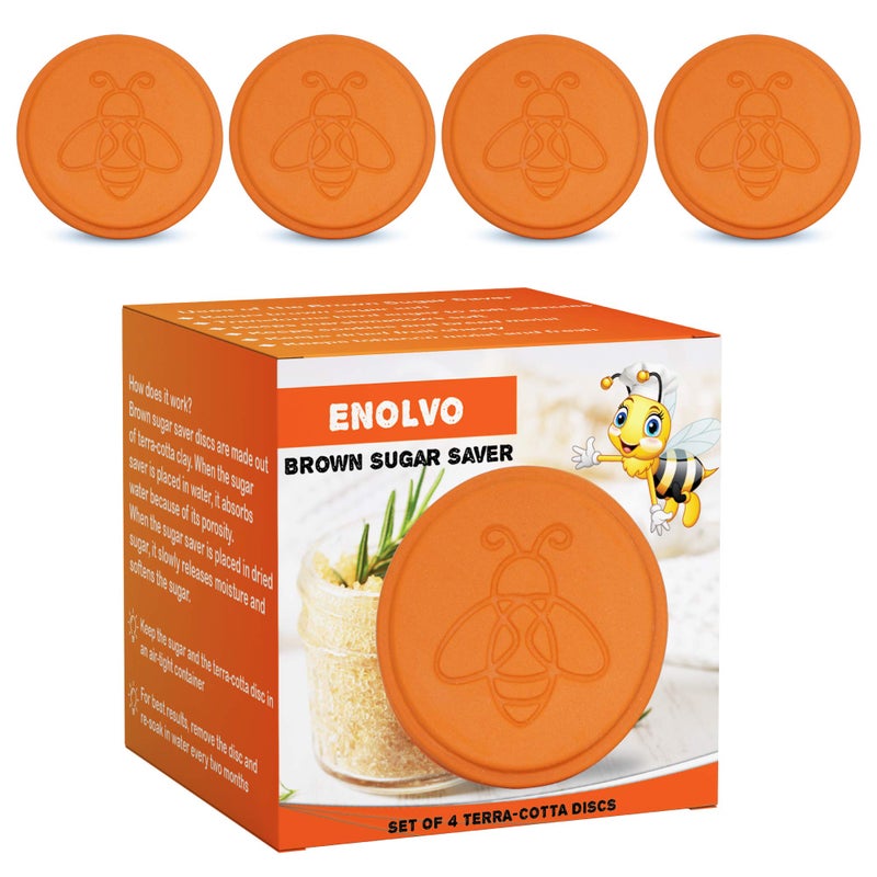 ENOLVO Enolvo Brown Sugar Keeper Bee  Terra Cotta Brown Sugar Saver Disc to Maintain Food Moisture in Container Softener Stone Terracotta Bear Softener Alternative  4Pack 