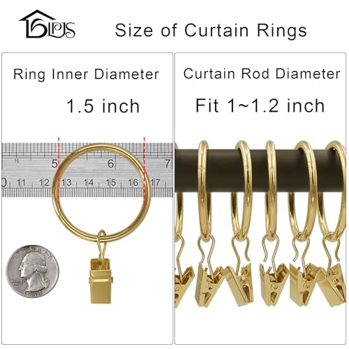 LLPJS 40 Pack Metal Curtain Rings with Clips, Curtain Clip Rings Hooks for Hanging Drapery Drapes Bows, Curtain Rod Rings 1.5 inch Interior Diameter, Gold - Image 3