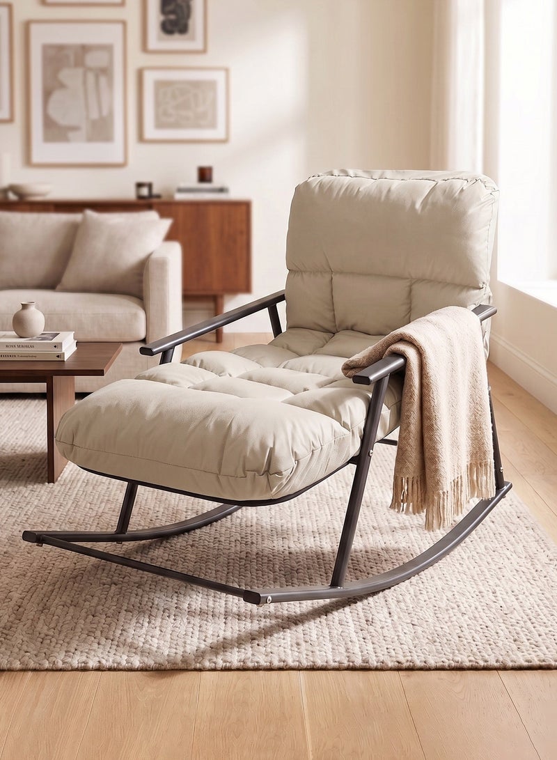 M-Smart Relaxing Rocking Chair, Comfortable Upholstered Lounge Chair with Premium Fabric & Sturdy Metal Frame, Ideal for Living Room, Bedroom, and Office – Beige - Image 1