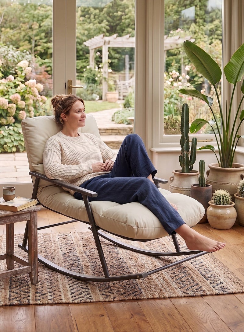 M-Smart Relaxing Rocking Chair, Comfortable Upholstered Lounge Chair with Premium Fabric & Sturdy Metal Frame, Ideal for Living Room, Bedroom, and Office – Beige - Image 3