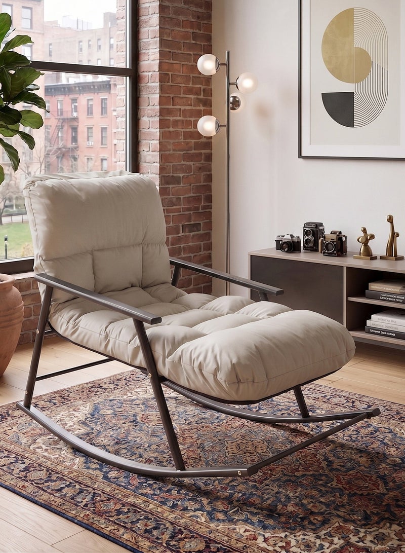 M-Smart Relaxing Rocking Chair, Comfortable Upholstered Lounge Chair with Premium Fabric & Sturdy Metal Frame, Ideal for Living Room, Bedroom, and Office – Beige - Image 2