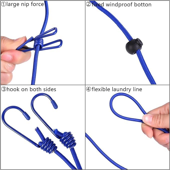 NFI essentials Pack of 2 Portable Multi Functional Drying Rope with 12 Clips and 2 HooksPortable Outdoor Travel Clothesline Rope Clothes Hanging Hook Assorted Colour - Image 2