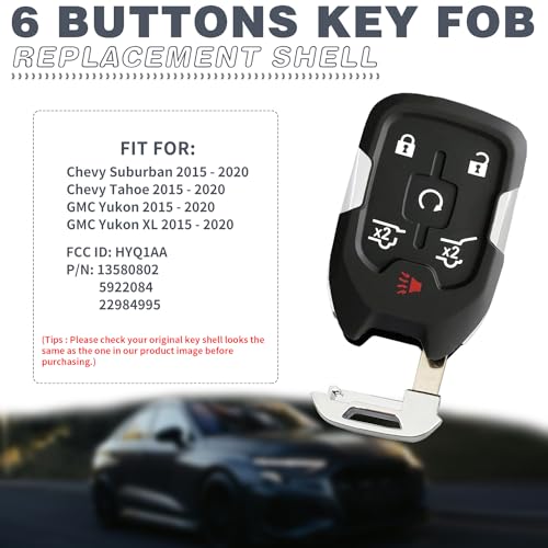JJCHQ 6 Button Key Fob Shell Replacement Fits for Chevy Suburban Tahoe GMC Yukon XL Denali HYQ1AA 2015 2016 2017 2018 2019 2020 Keyless Entry Remote Control Smart Car Key Fob Case Cover - Image 4