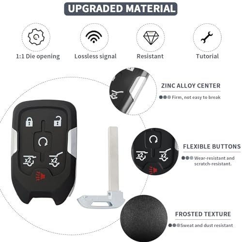 JJCHQ 6 Button Key Fob Shell Replacement Fits for Chevy Suburban Tahoe GMC Yukon XL Denali HYQ1AA 2015 2016 2017 2018 2019 2020 Keyless Entry Remote Control Smart Car Key Fob Case Cover - Image 5
